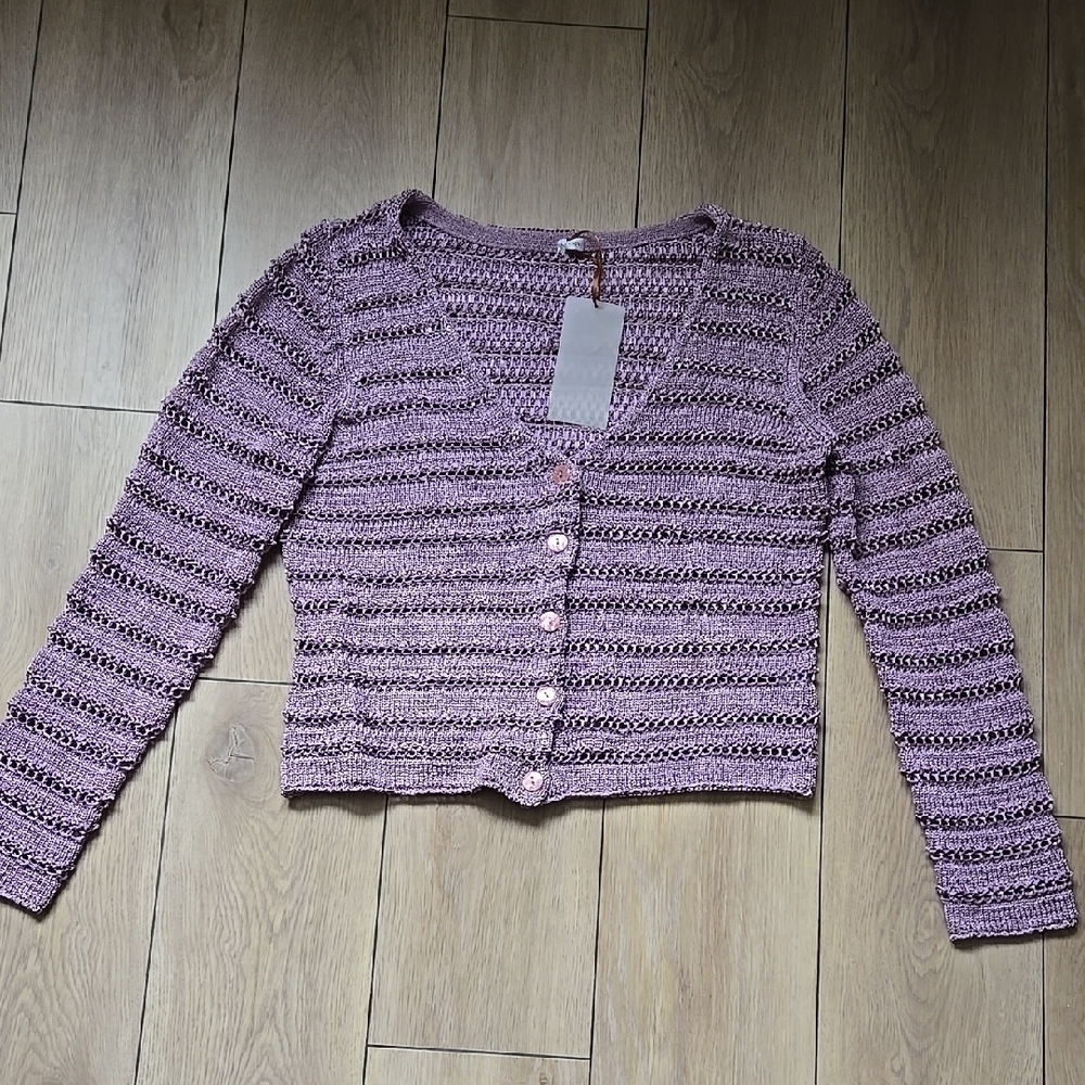 NWT TWIGGY Women's Striped Purple Cardigan Size M/L